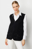 Women's V-Neck Wool Vest with Leaf and Flower Pattern on the Front
