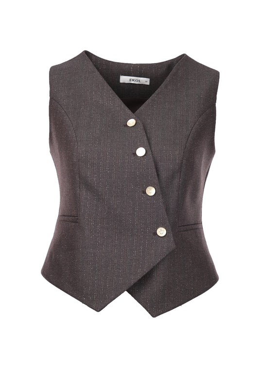 Ekol Minimalist V Yaka Kolsuz Crop Yelek - Günlük & İş Kombinleri İçin