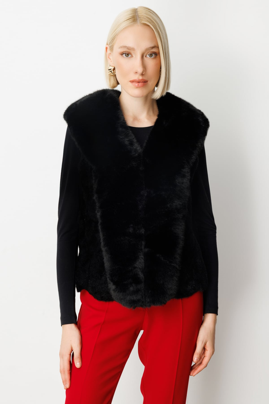 Fur-Trimmed Plush Vest