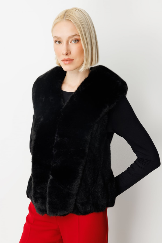 Fur-Trimmed Plush Vest