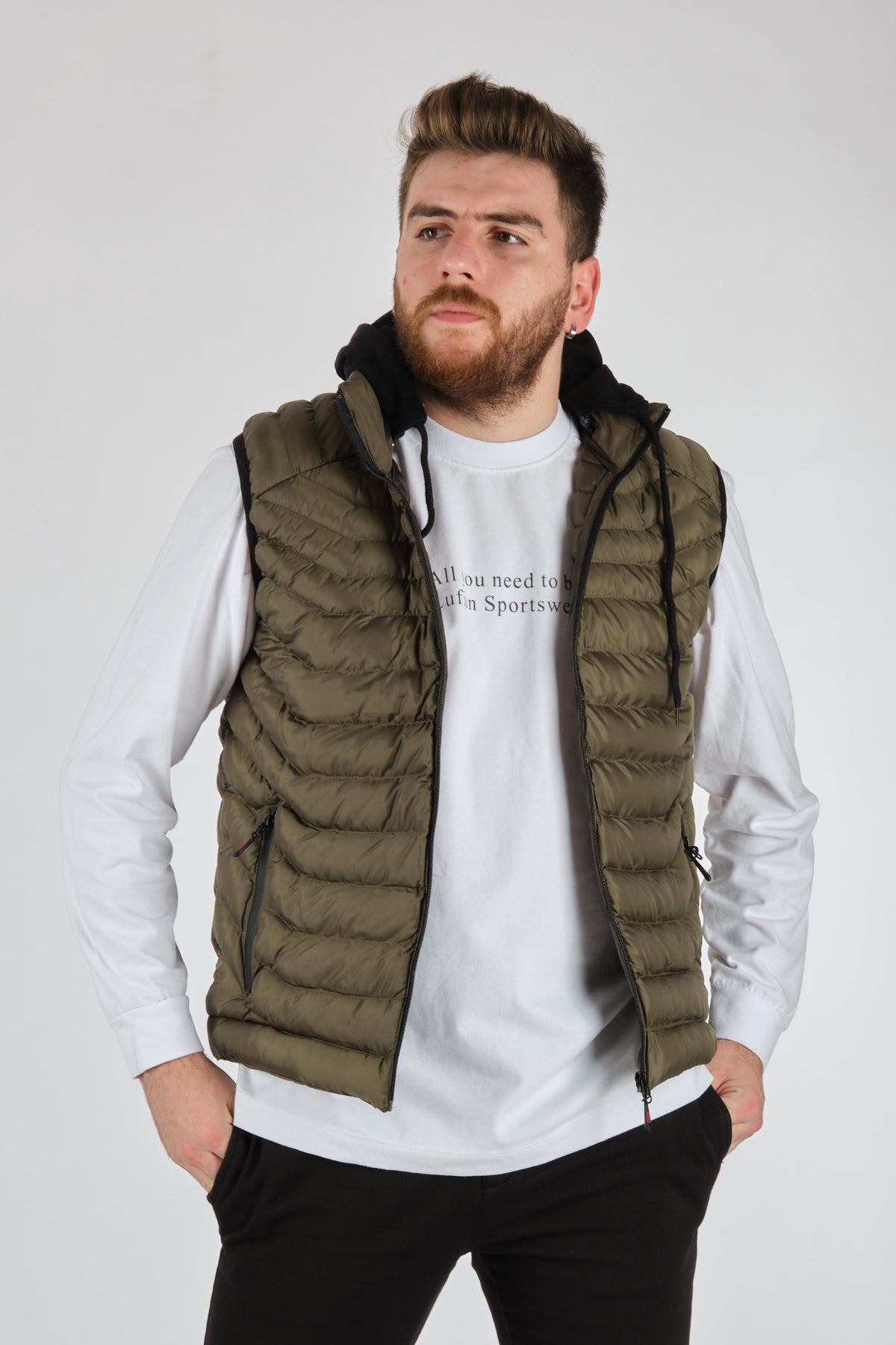 Rugu Erkek Kapüşonlu Oversize Şişme Yelek - Minimalist Tasarım Main image