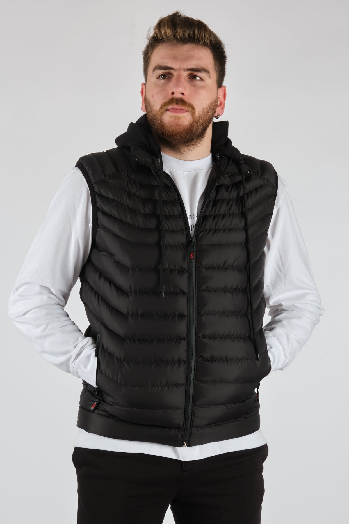 Rugu Erkek Kapüşonlu Oversize Şişme Yelek - Minimalist Tasarım