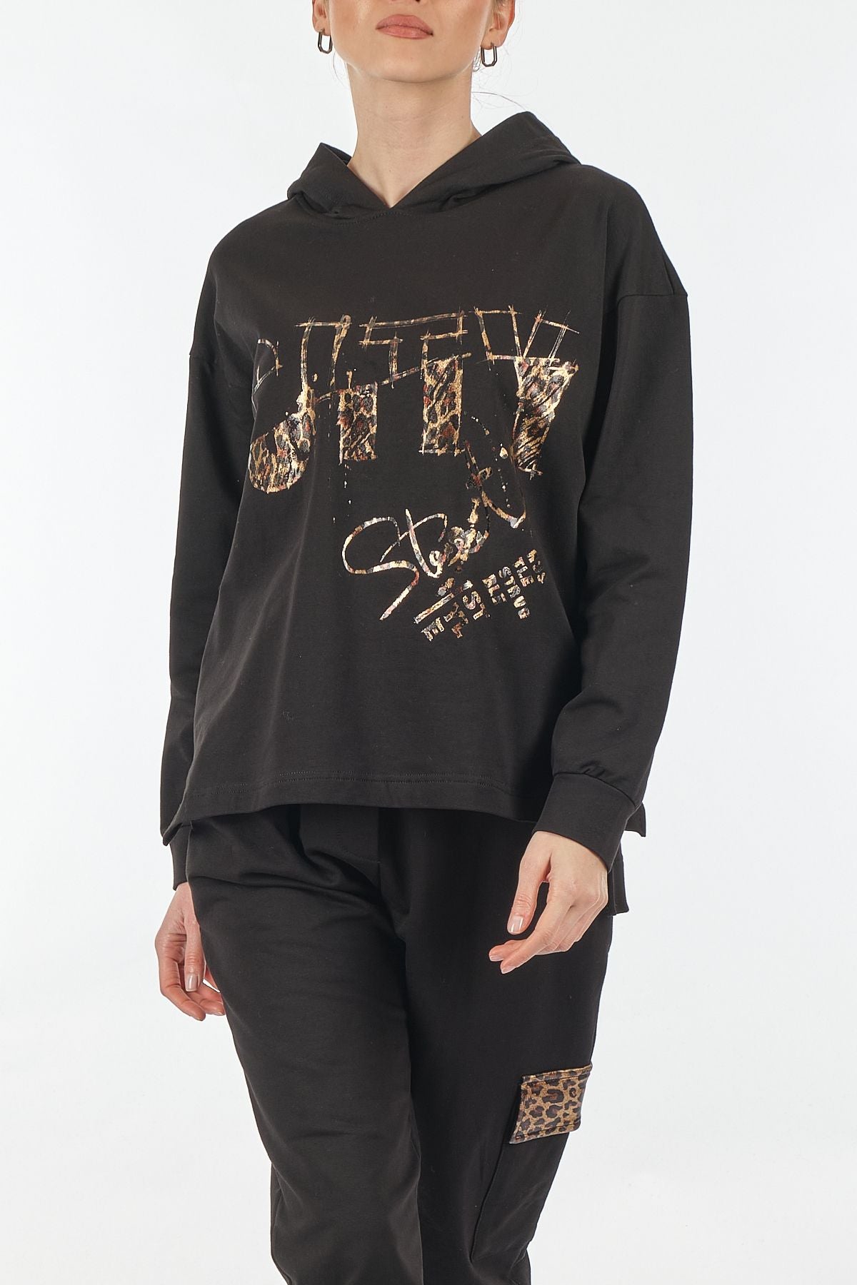 Ysatis Oversize Kapüşonlu Sweatshirt Takım - Leopar Desenli - Günlük Secondary image