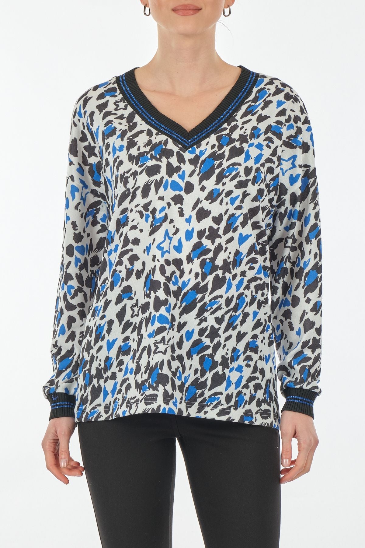 Ysatis Oversize V Yaka Leopar Desenli Uzun Kol Bluz - Günlük Şıklık Main image