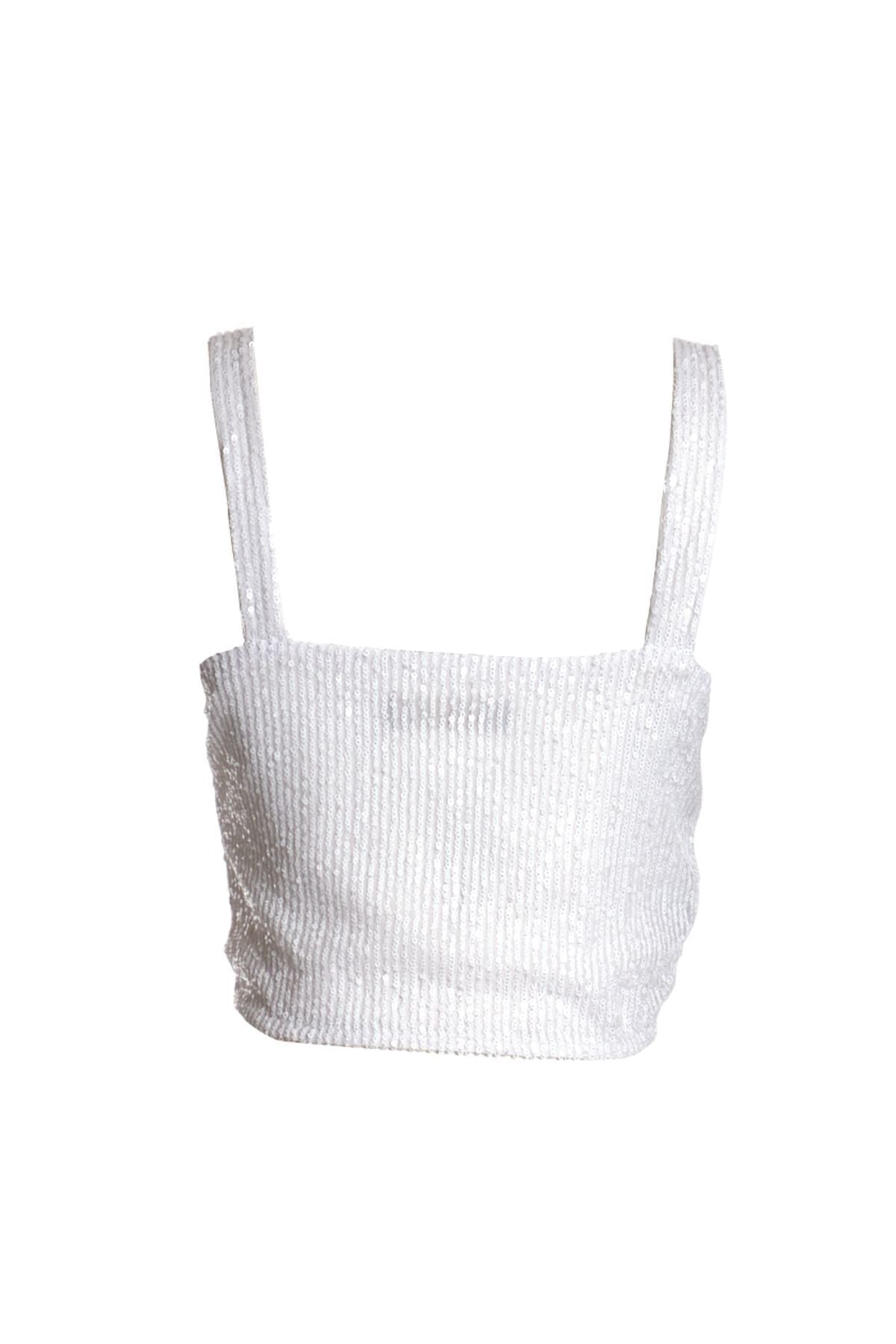 Ysatis Sırtı Açık Pullu Crop Bluz - Minimalist Tasarım - Parti Secondary image