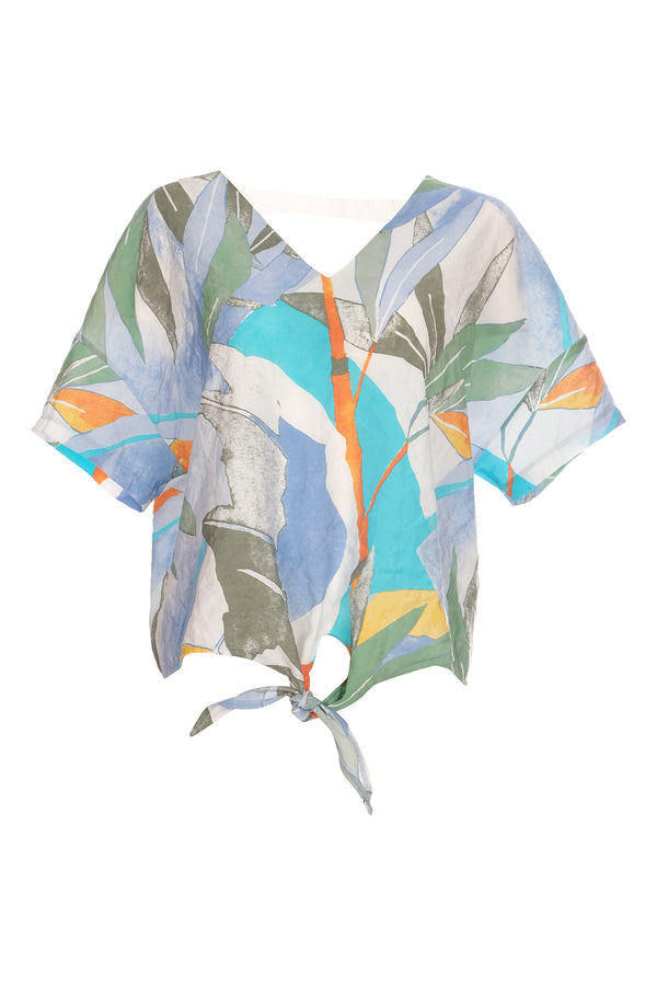 Ysatis Minimalist Desenli V Yaka Kısa Kol Crop Bluz - Yazlık Günlük