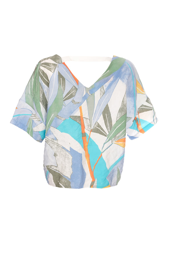 Ysatis Minimalist Desenli V Yaka Kısa Kol Crop Bluz - Yazlık Günlük