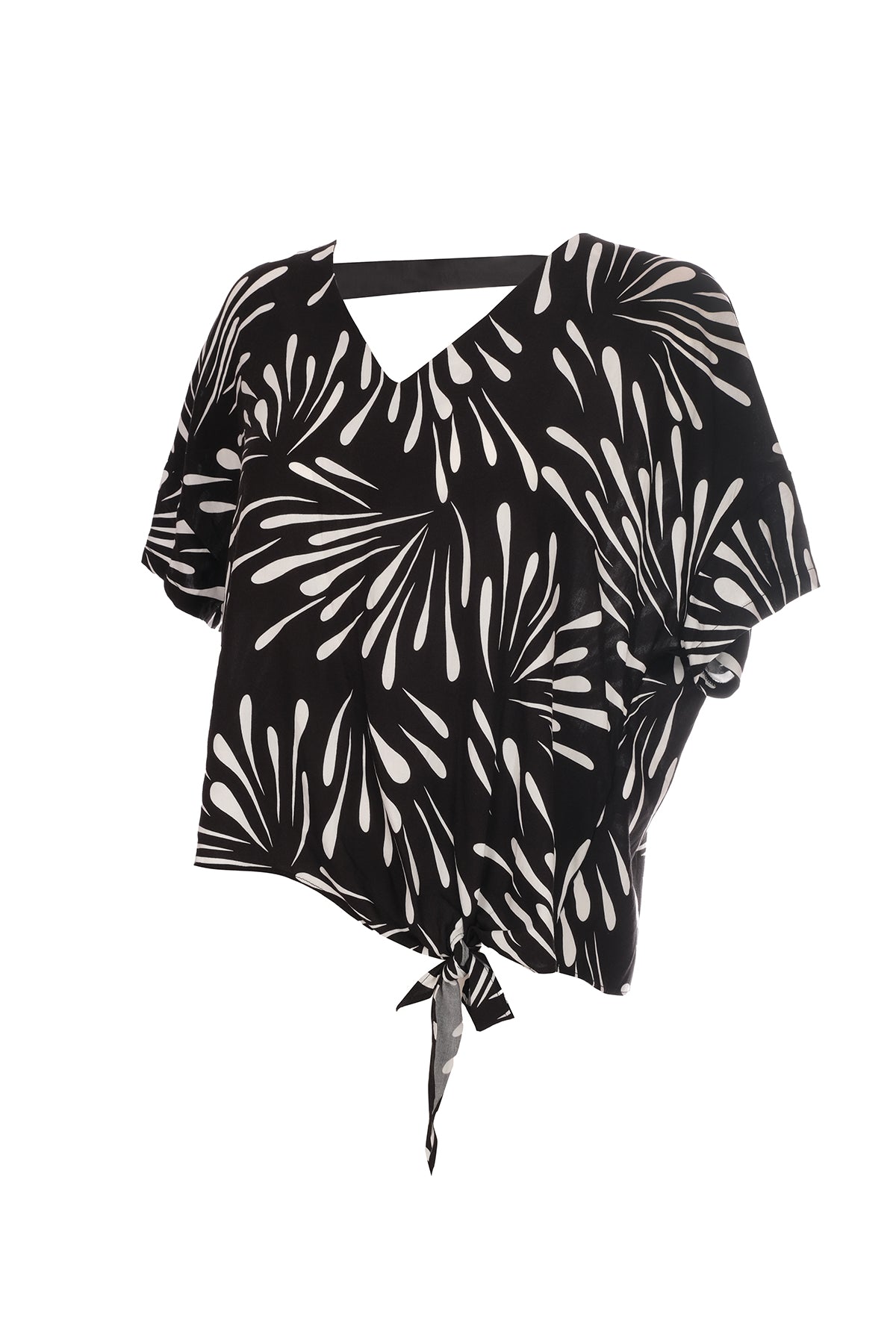 Ysatis Oversize V Yaka Kısa Kol Crop Bluz - Yazlık