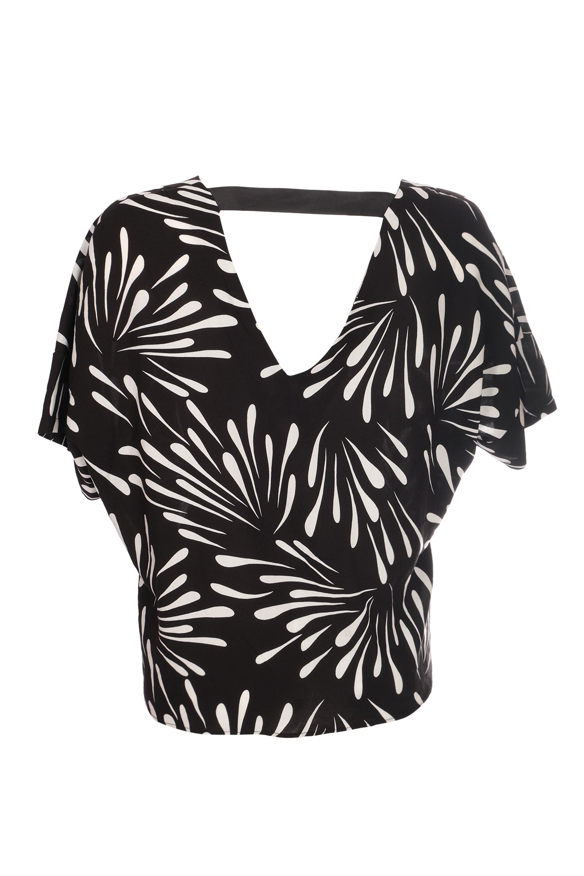 Ysatis Oversize V Yaka Kısa Kol Crop Bluz - Yazlık