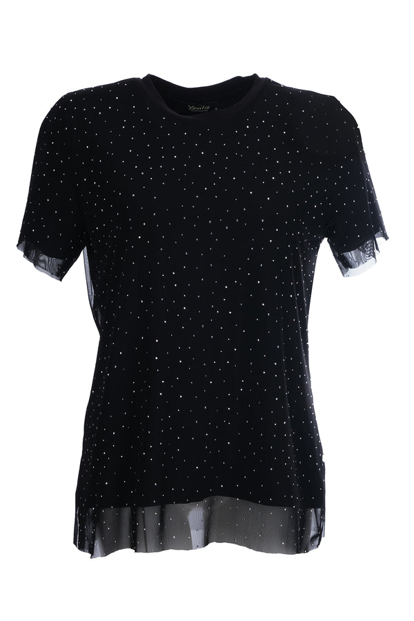 Ysatis Oversize Minimalist Kadın Bluz - Kısa Kol Yuvarlak Yaka