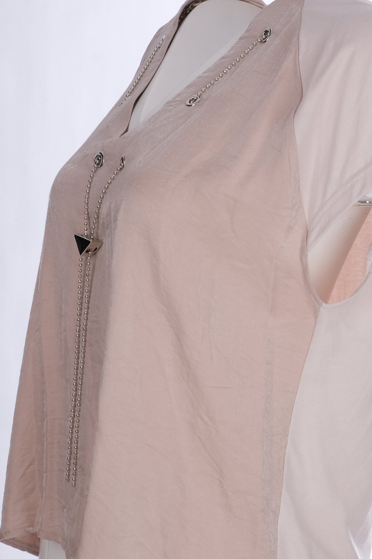 Ysatis Minimalist V Yaka Oversize Kadın Bluz - Kısa Kol