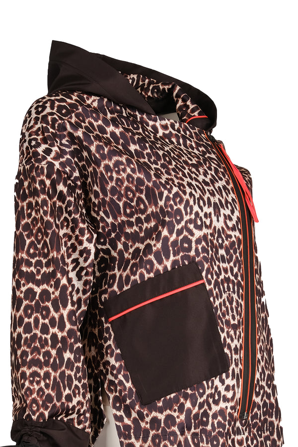 Ysatis Oversize Leopar Desenli Kapşonlu Kadın Ceket - Midi Boy