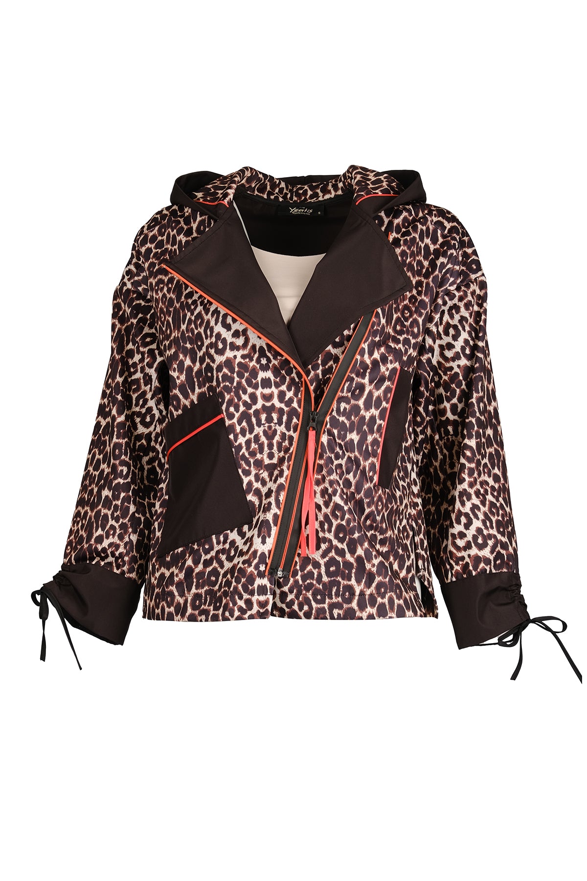 Ysatis Oversize Leopar Desenli Kapşonlu Kadın Ceket - Midi Boy