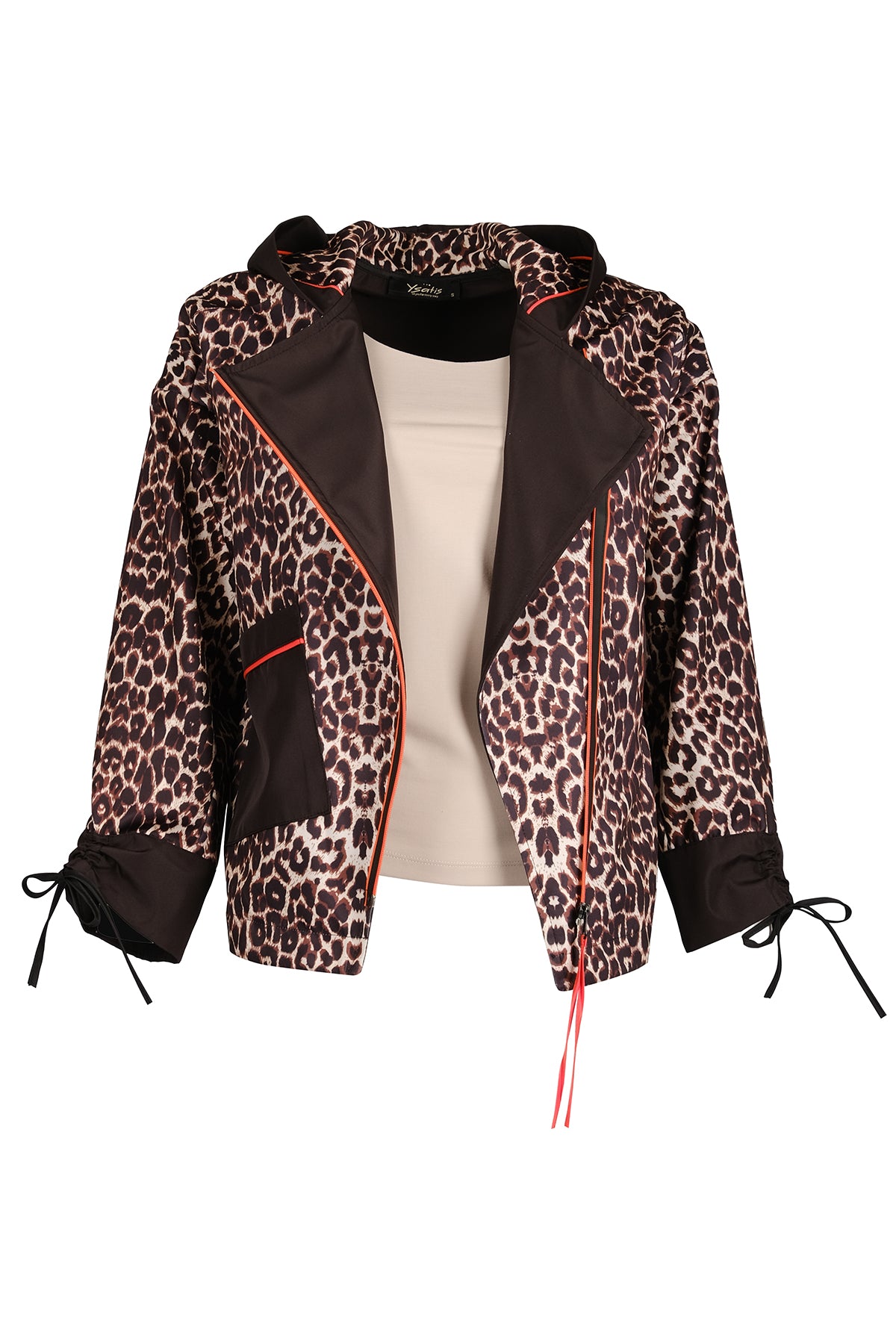 Ysatis Oversize Leopar Desenli Kapşonlu Kadın Ceket - Midi Boy