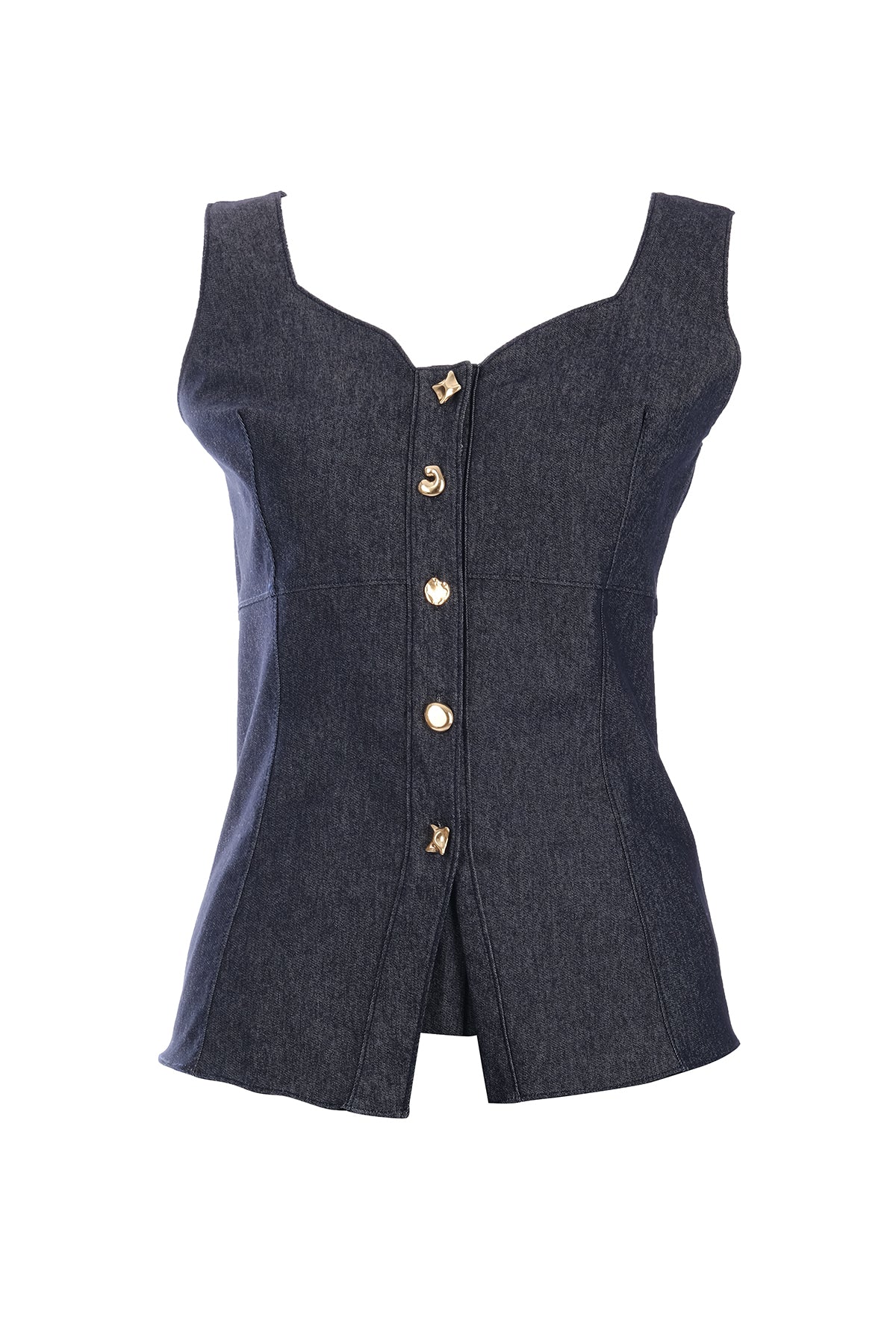 Ysatis Minimalist Crop Denim Yelek - Kolsuz, Düğmeli, Günlük Secondary image