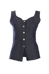 Ysatis Minimalist Crop Denim Yelek - Kolsuz, Düğmeli, Günlük
