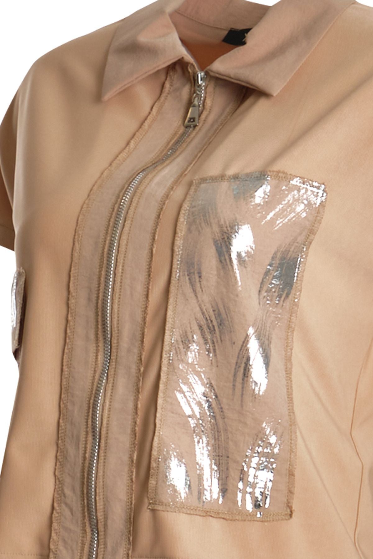 Ysatis Minimalist Günlük Crop Yelek - Kısa Kol Fermuarlı
