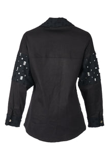 Ysatis Oversize Uzun Kol Minimalist Kadın Ceket - Geometrik Detaylar