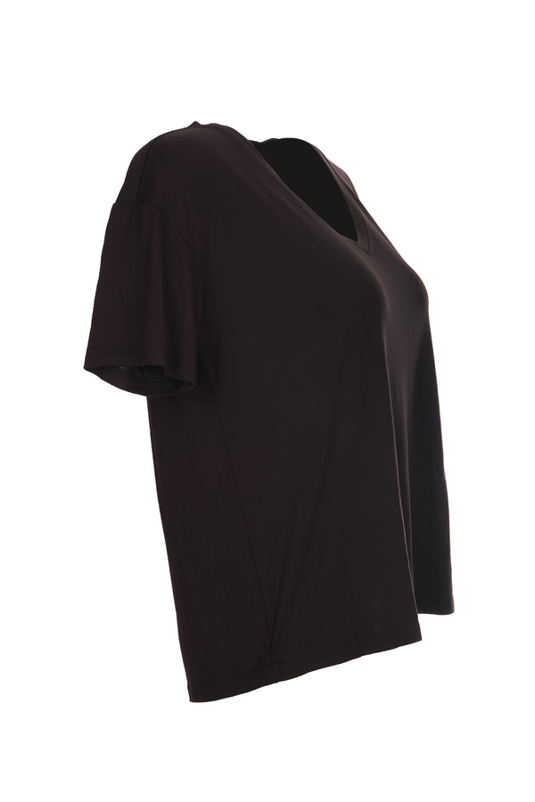 Ysatis V Yaka Oversize Minimalist Kadın Bluz - Kısa Kol - Günlük