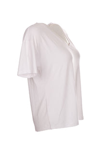 Ysatis V Yaka Oversize Minimalist Kadın Bluz - Kısa Kol - Günlük