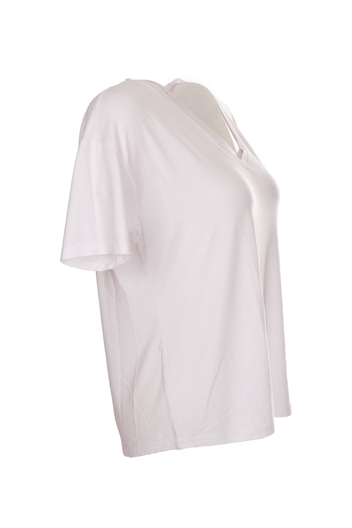 Ysatis V Yaka Oversize Minimalist Kadın Bluz - Kısa Kol - Günlük