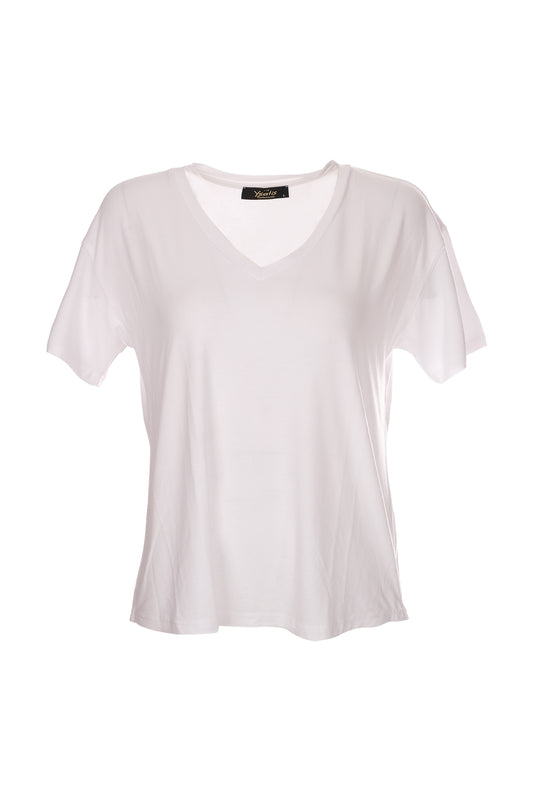 Ysatis V Yaka Oversize Minimalist Kadın Bluz - Kısa Kol - Günlük