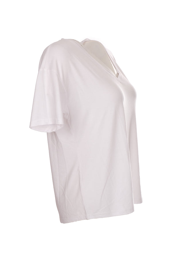 Ysatis V Yaka Oversize Minimalist Kadın Bluz - Kısa Kol - Günlük