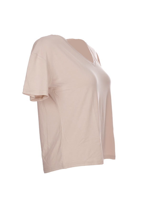 Ysatis V Yaka Oversize Minimalist Kadın Bluz - Kısa Kol - Günlük